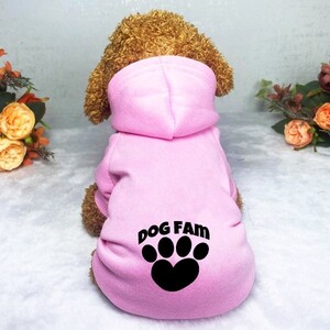 犬服 Dog ペット服 ロゴ入り パーカー 冬服 裏起毛 ピンク M ペキニーズ ボストンテリア ミニチュア/シュナウザー/ピンシャー/プードル