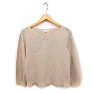 ナチュラルビューティーベーシック NATURAL BEAUTY BASIC Vネック ニット セーター 長袖 ラメ混 コットン 綿 M ベージュ /FT17 レディース