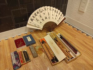 nn0202 062 書道具 筆 固形墨 硯 硯箱 まとめ売り セット 中古 現状品 書道 中国 扇子 中国書道墨 