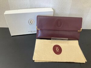 ●Cartier カルティエ マストライン レザー がま口 三つ折り 長財布 ボルドー 小銭入れ 札入れ ゴールド金具●