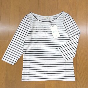 美品 dazzlin ダズリン 定価3,675円 レース ドッキング ストレッチ ボーダー カットソー S オフホワイト系 Tシャツ ロンT 七分袖 未使用