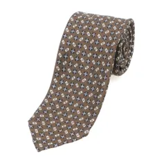 【中古】タイユアタイ TIE YOUR TIE セッテピエゲ スフォデラータ シルク 小紋柄ネクタイ ブラウンxネイビー【メンズ】