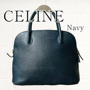 【良品】CELINE(セリーヌ)ハンドバッグ 無地 ネイビー×レッド 紺×赤 シンプル