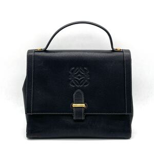 1円 美品 LOEWE ロエベ アナグラム シュリンクレザー ブラック ケリー型 ハンドバッグ トートバッグ レディース