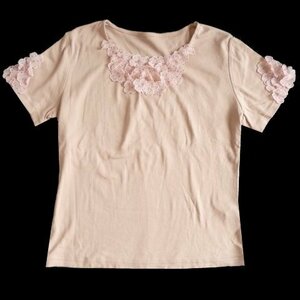 新品 VIANTE 花 レース モチーフ Tシャツ ピンク レディース カットソー トップス 半袖 半そで