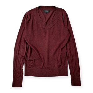 シルク混◆A.P.C. アーペーセー ウール ニット セーター Vネック サイズS/ボルドー バーガンディー/レディース