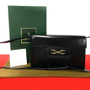 極 美品 保存箱付 GUCCI グッチ オールドグッチ ゴールド 金具 カーフ レザー 本革 ミニ ショルダーバッグ ブラック 黒 jpe47-7