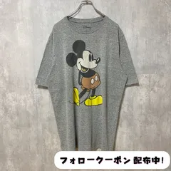 古着 used　Disney　ディズニー　半袖プリントTシャツ　ミッキーマウス　グレー　レトロ　クルーネック　オーバーサイズ