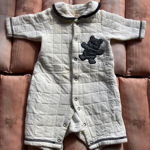 70 冬服　キルト素材あったかベビー服 ロンパス★出産準備 白　クマ　防寒着★日本製BABY カバーオールつなぎ男女兼用冬生まれの赤ちゃん用