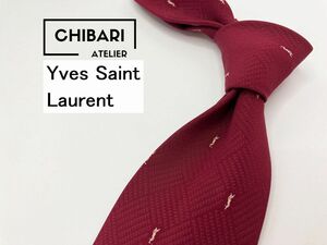 【超美品】YvesSaintLaurent　サンローラン　ロゴ＆チェック柄 ネクタイ 3本以上 送料無料 メンズ ワインレッド　1104203