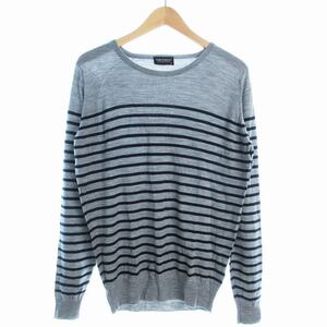 ジョンスメドレー JOHN SMEDLEY ニット セーター ボーダー メリノウール 英国製 長袖 M グレー ネイビー ■SM3 /MJ メンズ