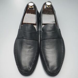 W2967//イタリア製*サントーニ/Santoni*メンズ10D/サドルローファー/レザースリッポン/モカシンシューズ/革靴/黒/ブラック