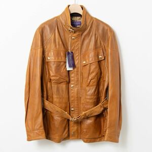 未使用 55万 イタリア製 Ralph Lauren purple label ラルフローレン パープルレーベル レザージャケット ブラウン M 175/96A ライダース