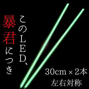 【爆光グリーン 正面発光 30cm】完全防水 左右2本 暴君LEDテープ テープライト LED 明るい 薄い 細い 12V 車 バイク 緑 緑色 LEDデイライト