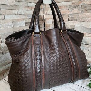 1円【至高の逸品！定価50万】BOTTEGA VENETA ボッテガヴェネタ ビジネスバッグ トートバッグ レザー イントレチャート ブラウン系