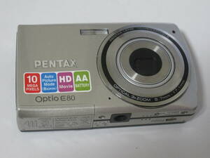 ジャンク リコー PENTAX ペンタックス オプティオ Optio E80 シルバー コンパクト デジタルカメラ 乾電池仕様 2009年