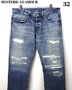 32 ¥48,300【HYSTERIC GLAMOUR VR加工デニムパンツ 0212AP01244 INDIGO ヒステリックグラマー VR加工デニムパンツ インディゴ メンズ】