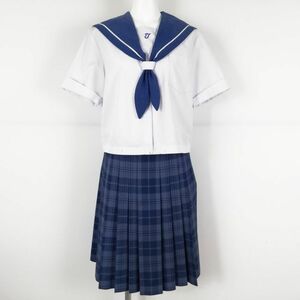 1円 セーラー服 チェックスカート 上下2点セット 170A 大きいサイズ 夏物 白1本線 女子 学生服 鹿児島谷山中学 白 中古 ランクC NA5212