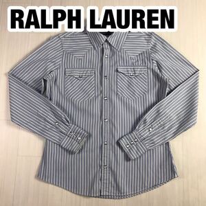 RALPH LAUREN ラルフローレン 長袖シャツ 9 ストライプ ブルー×ホワイト デザインシャツ スナップボタン