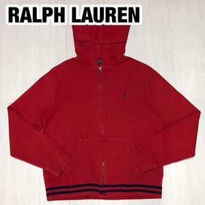 POLO RALPH LAUREN ポロ ラルフローレン ジップアップパーカー L(14-16) 160/80 レッド×ネイビー 刺繍ポニー ライン ユース