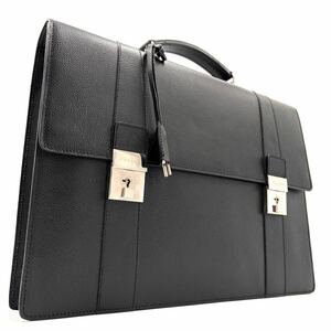 1円《 激レア・極美品 》CELINE セリーヌ ビジネスバッグ ブリーフケース メンズ 鍵付 ダレス フラップ オールレザー A4 PC◎ ブラック 黒