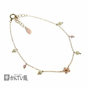 美品 Samantha Tiara サマンサ ティアラ 桜 ブレスレット シェル パール ピンクトルマリン K10 ピンクゴールド 花びら 可愛い 洗浄 消毒済