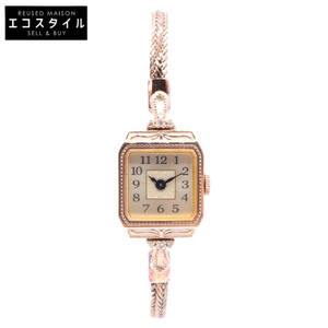【ジャンク品】agete アガット A.CNO.2YG 380012 CLASSIC K10 0.057ct ダイヤモンド スクエアフェイス ジュエリーウォッチ 腕時計