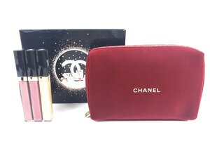 未使用　シャネル　CHANEL　クリスマスコフレ　レッド　ポーチ／グロス（#119#722#774）3本　セット　KES-2808