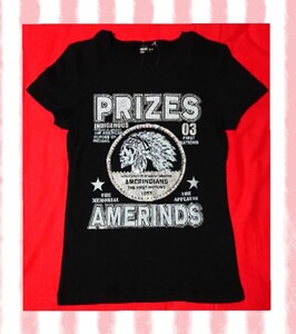 《未使用タグ付き》【AMERINDS Tシャツ】ラインストーン カットソー アメリカ インディアン アメリカン トップス 新品 M キラキラ