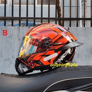 バイク ダブルシールド フリップアップ システム フルフェイスヘルメット　オレンジ　M~3XLサイズ選択可 　サイズ：XL