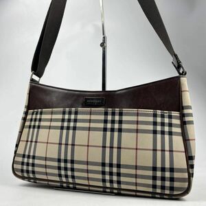 1円〜【入手困難品】 BURBERRY バーバリー ショルダーバッグ レザー ノバチェック 斜め掛け キャンバス アクセサリーポーチ 鞄 ブラウン