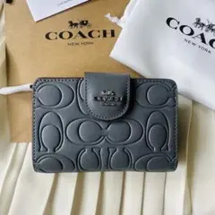 COACH 二つ折り財布 グレー レザー