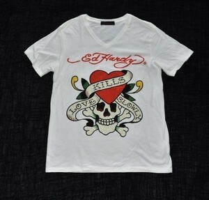 ★Ed Hardy★エドハーディー★ライトストーン使いのお洒落な半袖TシャツL