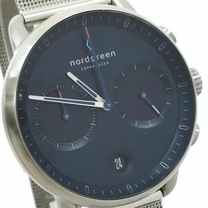 超美品 Nordgreen ノードグリーン 腕時計 クオーツ アナログ ラウンド ブルー ネイビー シルバー クロノグラフ 電池交換済み 動作確認済み