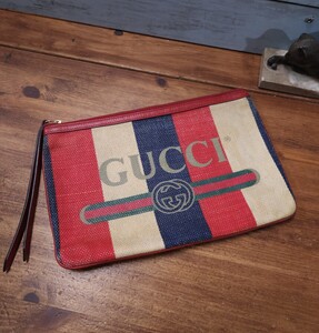 グッチ GUCCI シルヴィ バイアデラ ストライプ キャンバス×レザー クラッチバッグ 524788 GGロゴ セカンドバッグ ユニセックス