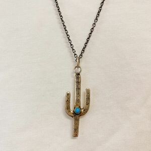 超希少!!VTG NAVAJO 1940’s CACTUS SILVER TURQUOISE PENDANT CHARM USA MADE ナバホビンテージカクタスターコイズシルバーペンダントズニ