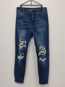 1円 AMERICAN EAGLE アメリカンイーグル デニム ブルー HI-RISE JEGGING NE(X)T LEVEL STRETCH US4 155/68A【5978】