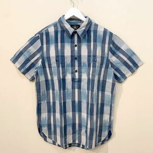 RRL Pull Over S/S Shirt Indigo Check Cotton Linen ダブルアールエル プルオーバー インディゴ 半袖 シャツ POLO Ralph Lauren L