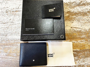 良品 イタリア製 MONTBLANC/モンブラン レザー2つ折り財布 札入れ ※小銭入れ無し ネイビー メンズ ビジネス ソフトレザー USED 