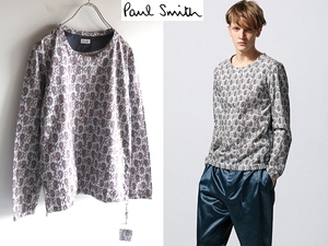 新品 コレクション使用 Paul Smith ポールスミス メインライン サイドジップ ペイズリー総柄 ノーカラー スモッグシャツ S ライトブルー