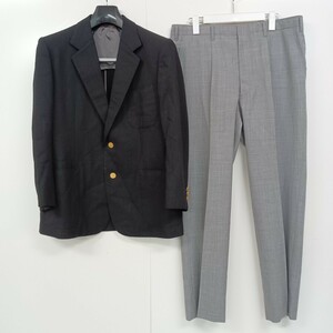 H7 Scabal スキャバル 紳士 スーツ 上下セット シングル 背抜き ブラック グレー オーダースーツ ジャケット パンツ スラックス 記名あり