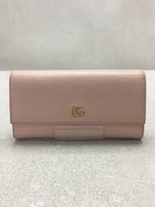 GUCCI◆長サイフ_GGマーモント/レザー/PNK/無地/レディース