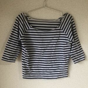 SLY / スライ 横シマ ボーダーシャツ 七分袖 青/白 中古品■送料無料