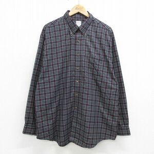 XL/古着 ブルックスブラザーズ 長袖 ブランド シャツ メンズ 大きいサイズ ロング丈 コットン ボタンダウン 紺他 ネイビー チェック 24