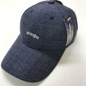 未使用品 /約58cm/ Wrangler ネイビー 起毛チェックキャップ メンズ レディース アウトドア タグ キャンプ レジャー スポーツ ラングラー