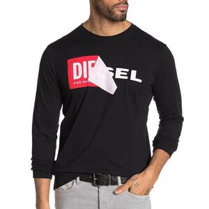 DIESEL ロンT 長袖 Tシャツ 00S2GR R091B T-DIEGO-QA LONG クルーネック ロゴパッチ DS48030SL ブラックXXLサイズ ディーゼル