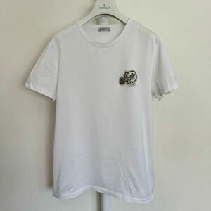 美品. MONCLER T-SHIRT ホワイト 国内正規品 半袖Tシャツ サイズM 白 ダブルワッペン 新品定価55,000円