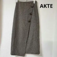 AKTE チェック柄 ブラウン系 ラップスカート