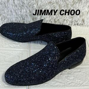 JIMMY CHOO ジミーチュウ グリッター ローファー ドレスシューズ 39 1/2 ブルー