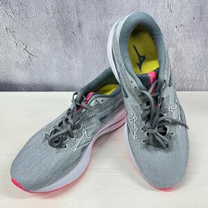 ◎M219 MIZUNO WAVE RIDER 27 25㎝ グレー×ホワイト×ピンク ランニングシューズ メンズ ウエーブライダー27 (rt)